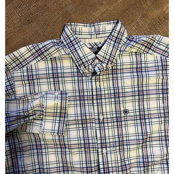 Ariat Pro Series Blue/White/Red Plaid Long Sleeve Shirt Men's XL - Picture 2 of 5